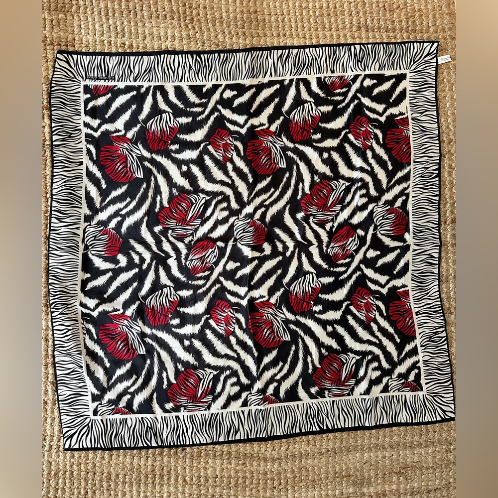 Dior Black and White Zebra Print Scarf VINTAGE 100% SILK